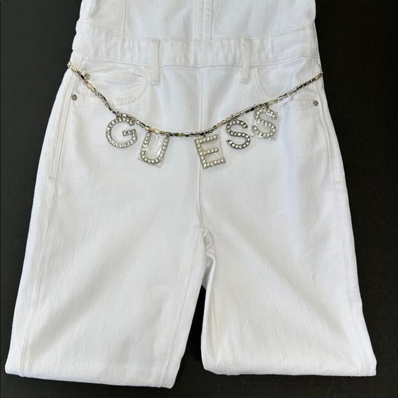 Guess Women s Vanna Belted Sleeveless Denim Jumpsuit Pure White Smart Closet - Picture 3 of 7
